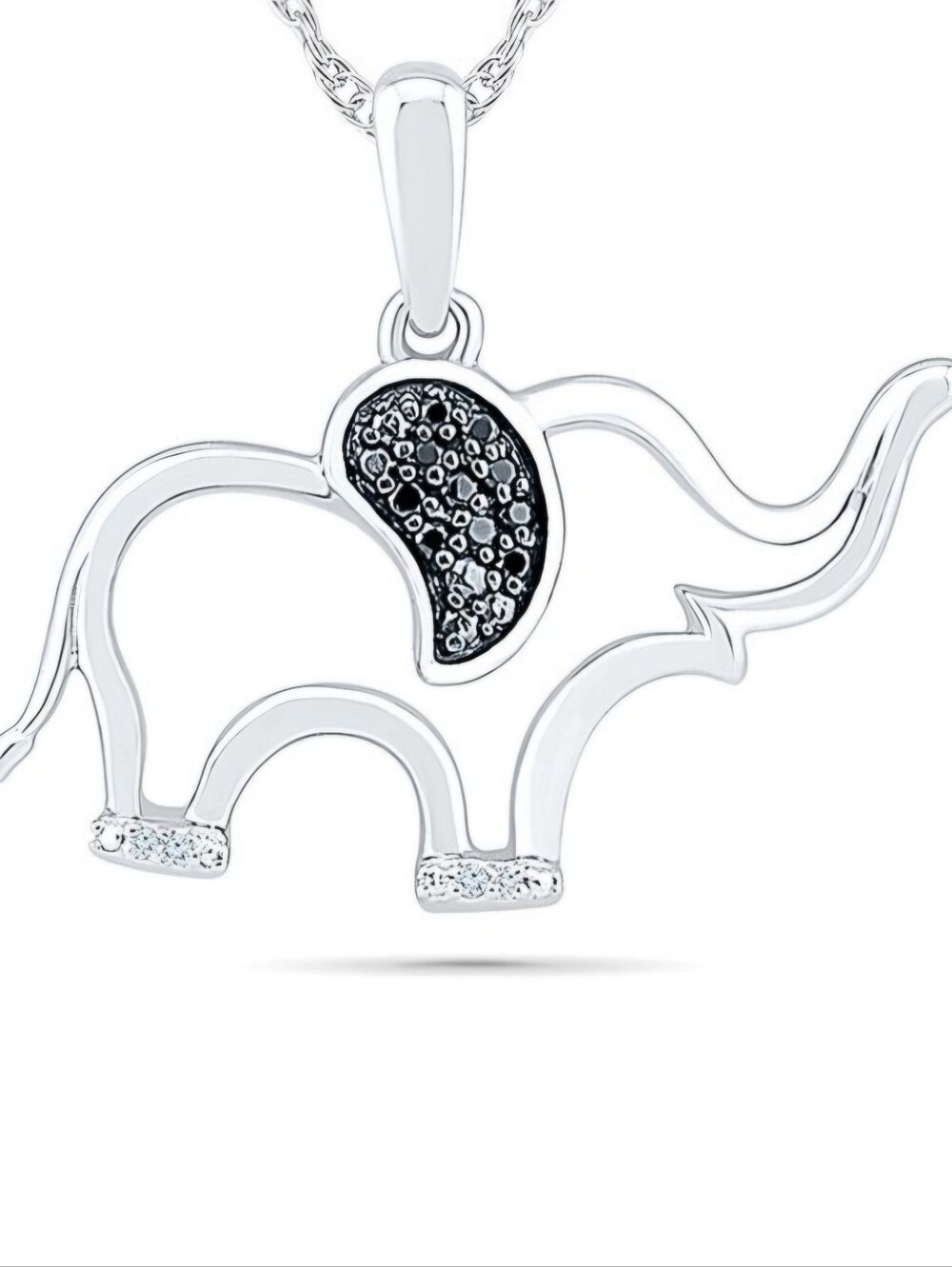 Diamond and Treated Black Diamond Accent Elephant Sterling Silver Pendant - Picture 2 of 4